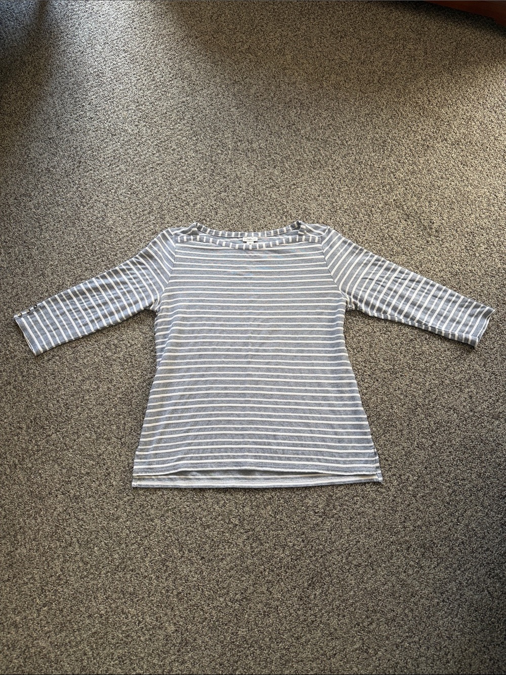 croft & barrow White and blue  Striped Boatneck 3/4 Sleeve Tee